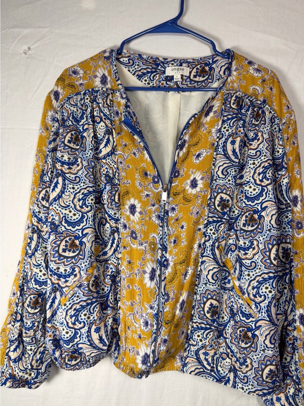 Umgee Blue and Yellow Paisley Zip Jacket